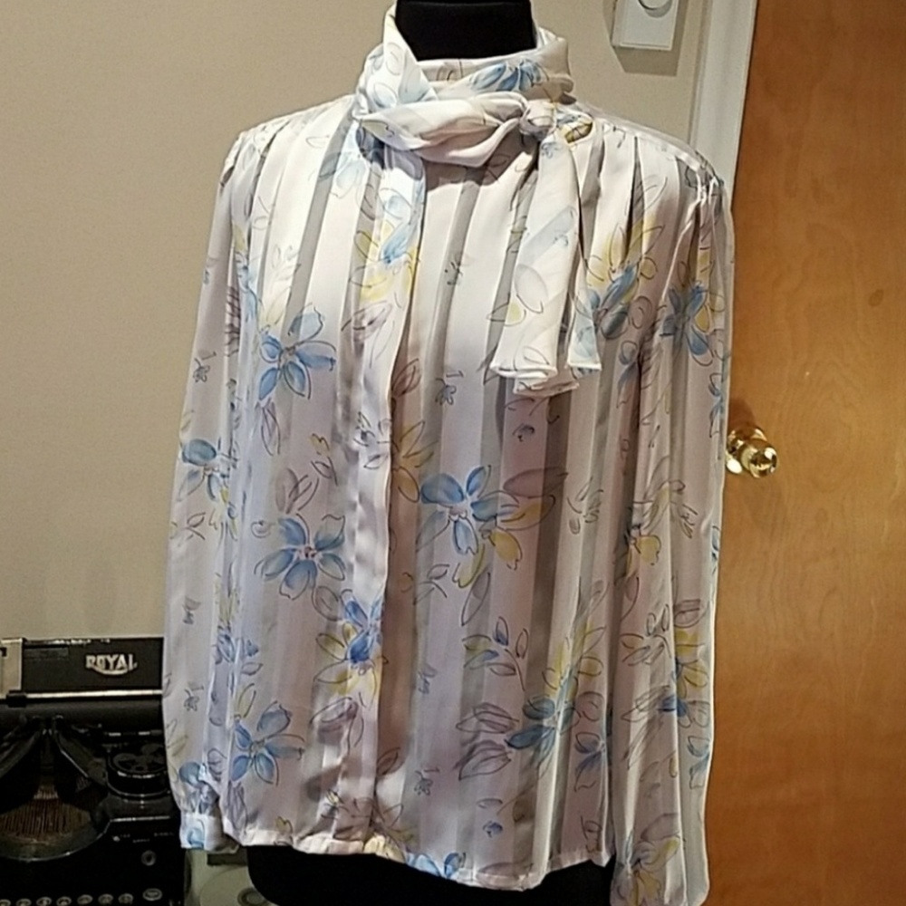 Vintage Mock Turtleneck Blouse and Earrings
